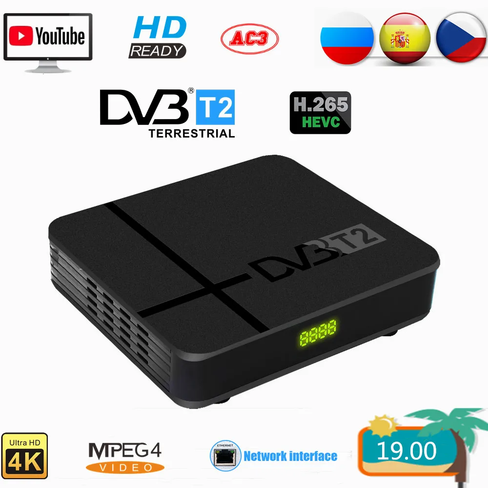 

Fully 1080P AC3 HD Audio DVB-T2 K2 MAX Digital Terrestrial TV Tuner H.265/HEVC Built-in RJ45 Support IPTV DVB T2 TV Receiver