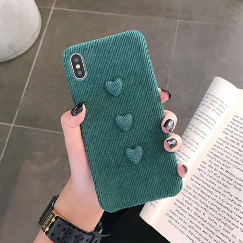 LOVECOM Вельветовая Ткань 3D Love Heart чехол для телефона для iPhone 11 Pro Max XS Max XR 6 6S 7 8 Plus X однотонный теплый пушистый мягкий чехол