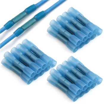

50/25/10Pcs Heat Shrink Butt Wire Connectors AWG 16-14 1.5-2.5mm2 Blue Waterproof Insulated Automobile Wire Cable Terminals