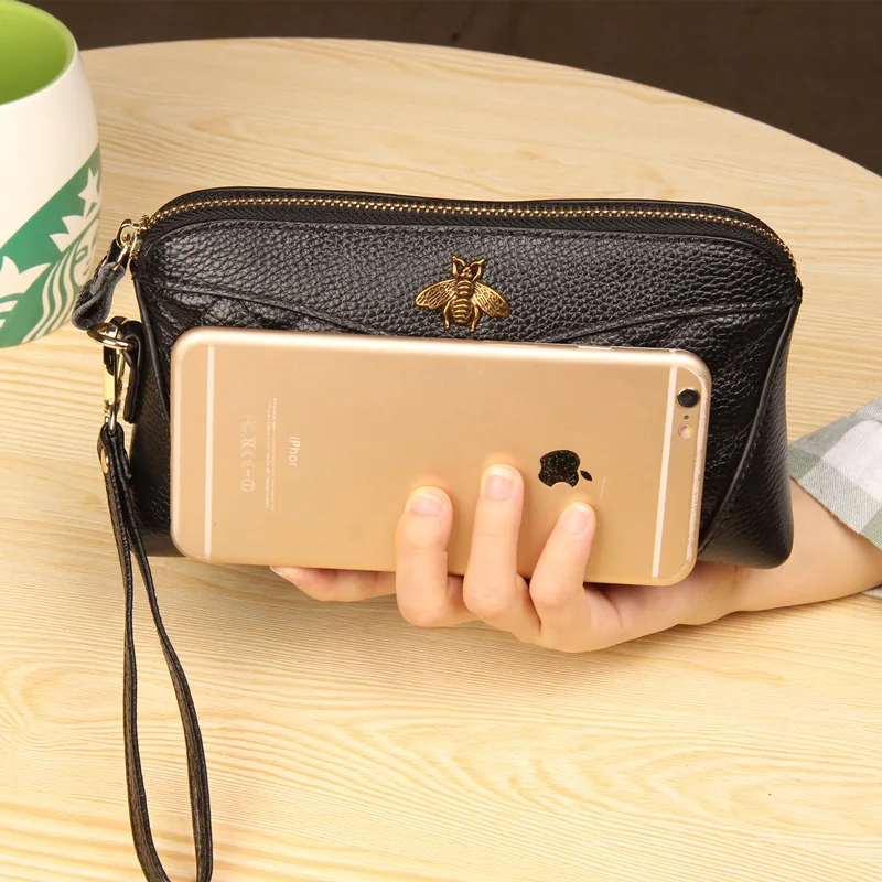 Fashion Top Layer Cowhide Wallet Shell Type Soft Zipper Handbag for Woman Designer Brand Clutch Lovely Purse Long Wallet women handbag