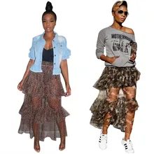 ADFVAT прозрачные сексуальные женские юбки с высокой талией, свободные юбки длиной до щиколотки, каскадные оборки, леопардовая расцветка, модные юбки LS6300