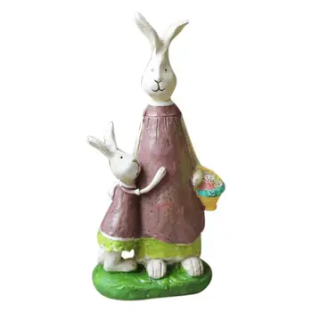 

1PC Easter Bunny Doll Basket Egg Rabbits Figurines Desktop Ornaments Cute Resin Rabbits Doll Children Easter Gift