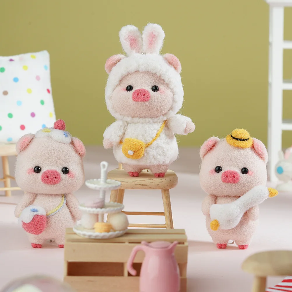 Non-Finished Felt Kit Rabbit Doll Wool Craft DIY Poked Kits Handcraft Needle Felting Material Package Cola Pig | Дом и сад