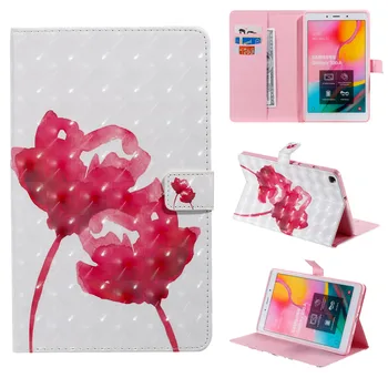 

For Samsung Galaxy Tab A8-2019 Case Flower 3D Print Smart Design PU Leather Magnetic Folio Card Holder Stand Cover for SM-T295