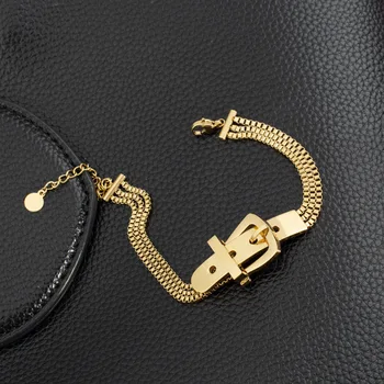 

Hangzhi Summer Titanium Steel Belt Buckle Multilayer Layer Box Chain Hip Hop Gold Metal Breaclets for Women Men Jewelry 2 order
