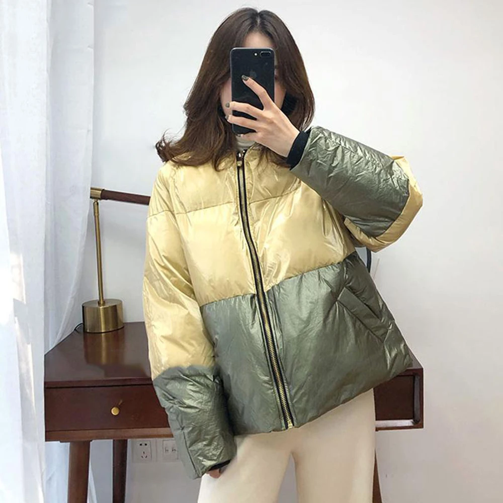 Kopen Vintage Warm Winter Jacket Women Parka Kleur Blok Jassen En Jassen Vrouwen Winter Jas Bovenkleding Reflecterende Jassen 2019