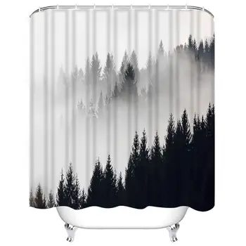 

Shower Curtain Set Green Forest Trees in Morning Fog Landscape Mountain Wood Bathroom Decor Set with 12 Hooks 72X78 Inches