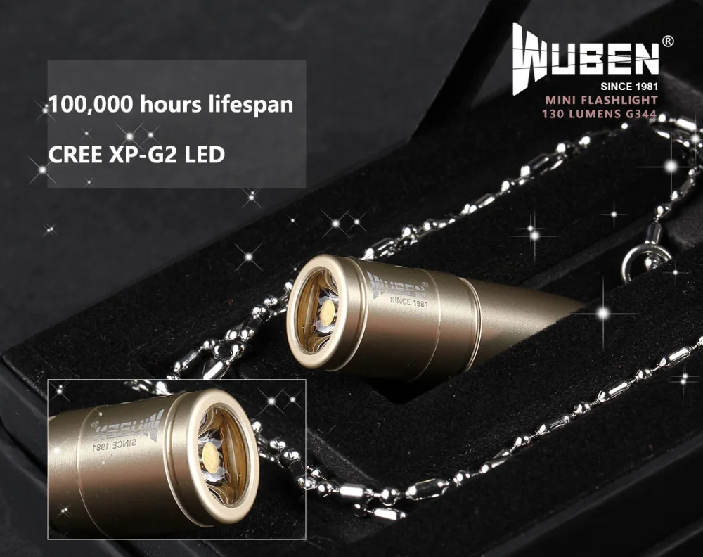 WUBEN светодиодный светильник-вспышка, маленький Keychai фонарь, Перезаряжаемый USB, 41 мм, 130 люмен, с ожерельем, портативный дизайн, мини-светильник+ батарея