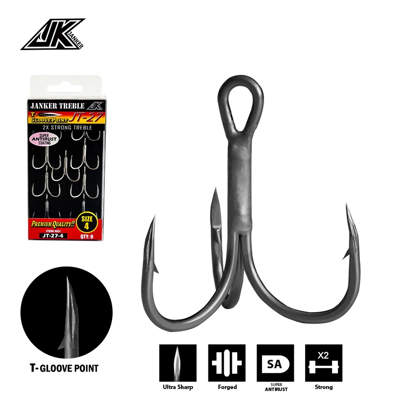 

JK JT-27 Triple Fishing Gray 2X Treble Hooks 1box Fish Tees T-Gloove Point Round Bend Super Antirust Hook Sea Fishhooks Tackle