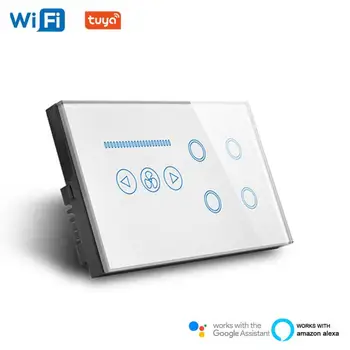 

Wifi Smart Home Light Switch 4 Gang Tempered Glass Touch Panel Combo Intelligent Fan Power Metering For Alexa/Google Home