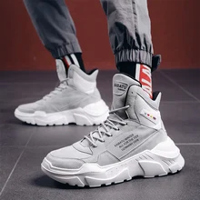 Серая мужская обувь; высокое качество; модные зимние мужские ботинки; кроссовки на шнуровке; мужские ботинки с круглым носком; обувь с высоким берцем