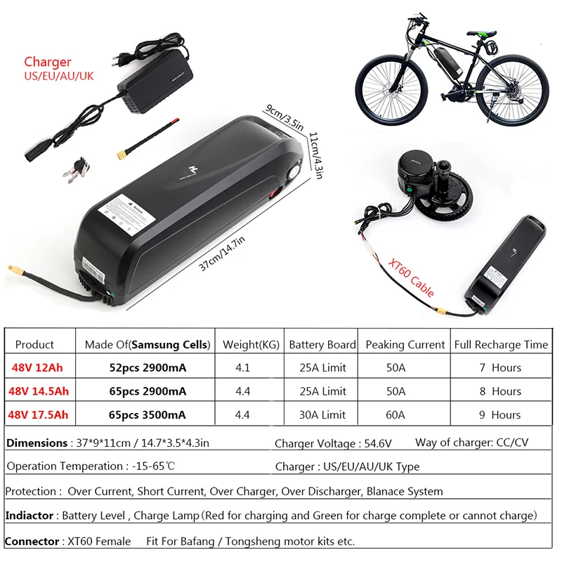 Batteria al litio e-bike SAMSUNG Cells 36V/48V/52V 12-17.5Ah batteria per  Bafang 750W 1000W Mid/Hub Drive Kit motore elettrico per bicicletta -  AliExpress Sports \u0026 Entertainment