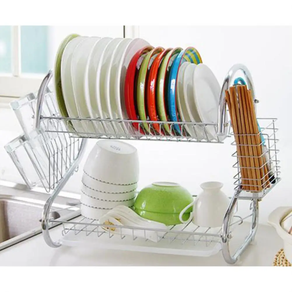 

HobbyLane Large Capacity Stainless Steel 2-Layer Dish Drainer Drying Rack for Kitchen Storage