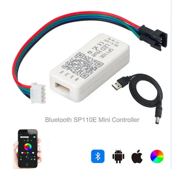 SP110E Bluetooth пиксельный светильник USB DC контроллер Диммер для WS2811 WS2812B SK6812 RGB RGBW APA102 WS2801 пикселей светодиодный светильник - Цвет: sp110e usb cable