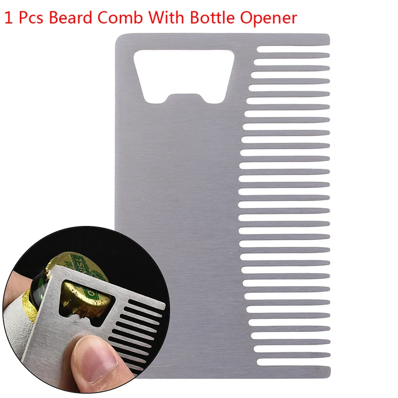 1pc Stainless Steel Beard Comb Portable Mustache Hair Beard Care Comb With Bottle Opener Beard/Hair Styling Tool