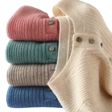 11 Colors Autumn and Winter Wool Pure Soft Cashmere Sweater Women Pullovers O-Neck Pull Femme Long Sleeve Women Button Sweaters