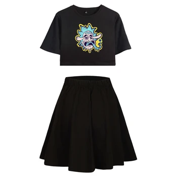 

Rick and morty Skirt and Short Sleeve T-shirt Women Hot Sale Tops Kpop Casual Print Korea Girl Dress New Arrival