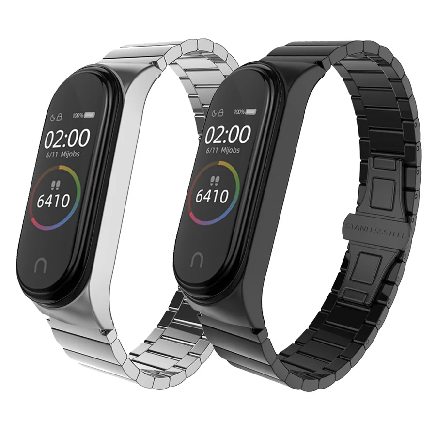 

Mi Band 4 3 Wrist Strap Metal Stainless Steel Universal For Xiaomi Mi Band 3/4 Strap Bracelet Miband 4 Wristbands Bamboo Design