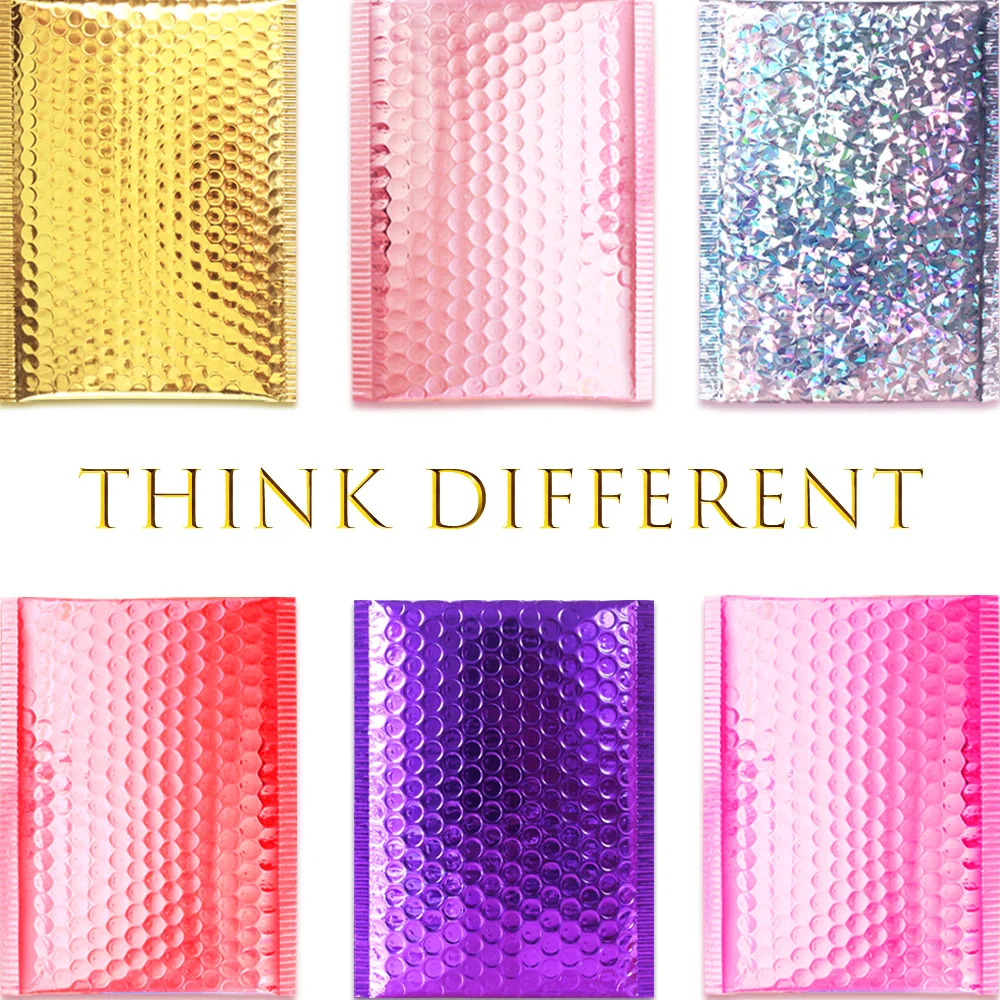 Papel de aluminio dorado/rosa dorado/plateado con láser/rojo oscuro/morado/Rosa rojo, paquete de burbujas para CD/pestañas, sobres acolchados