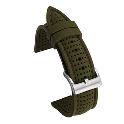 Silicone Sport Strap Waterproof Rubber Replacement Band - 22mm (Army green silver)