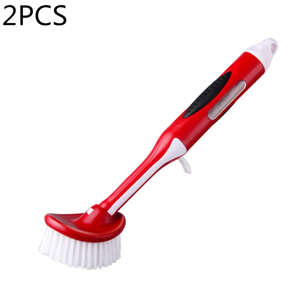 2PCS Щетка для кастрюли, артефакт, для мытья посуды, щетка для мытья посуды, чаша, бытовая кухонная Чистящая Щетка, длинная ручка, щетка, автоматическая жидкая щетка - Цвет: 2PCS