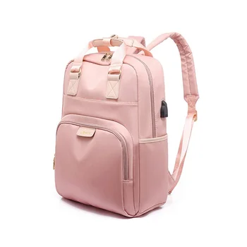 

Female Pink Backpack USB Charge Waterproof Laptop Backpack 14 15 Inch Back Pack Computer Bag Oxford Cloth School Bag For Teens