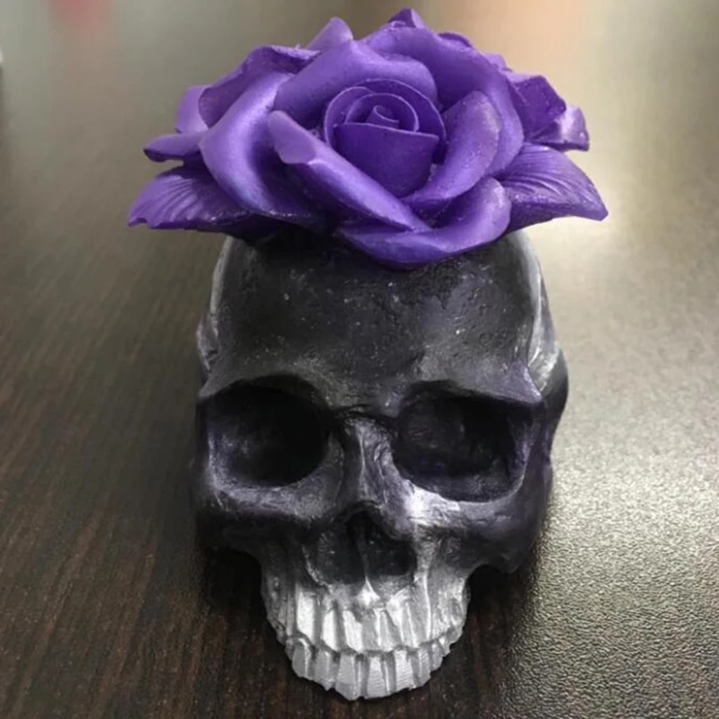 

K3ND 3D Rose Flower Skull Epoxy Resin Mold Home Decorations Ornaments Casting Silicone Mould DIY Crafts Plaster Candle Mold