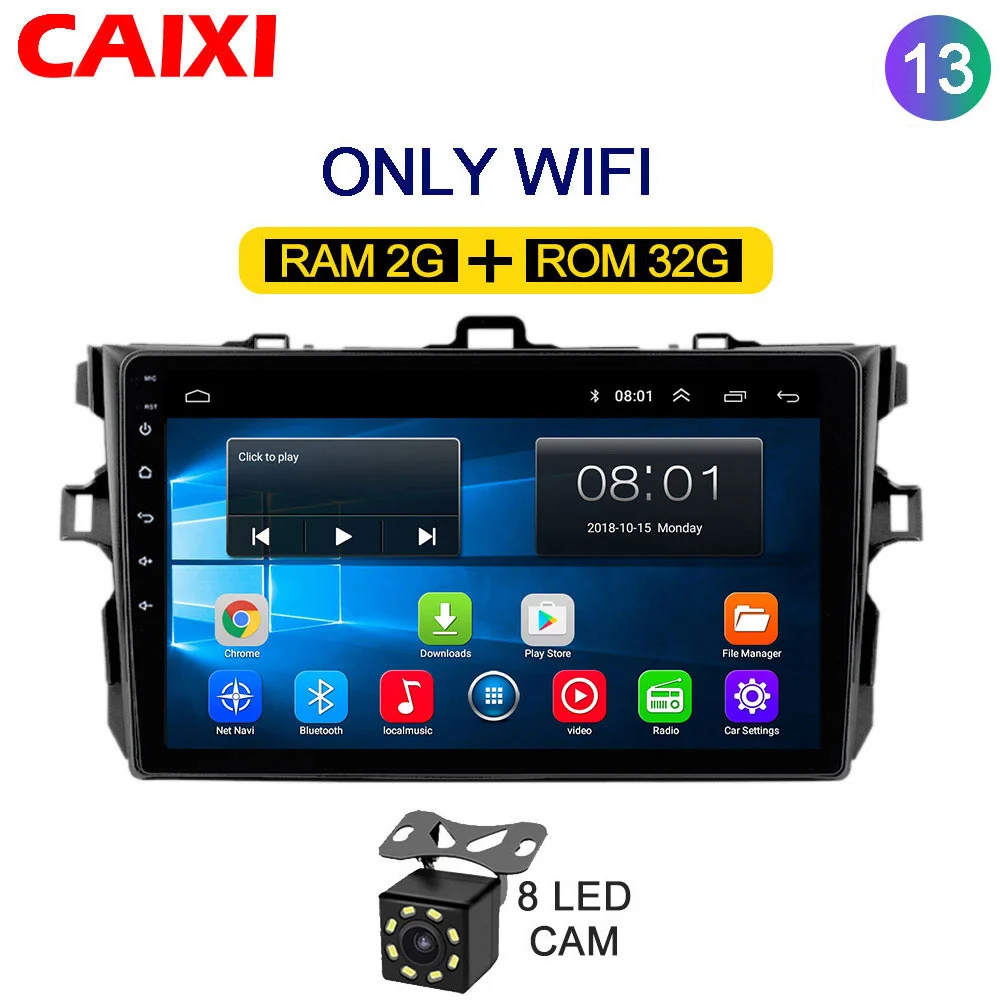 cx-co-s-32G-UI3-CAM Автомобильный android 8,1 2Din радио мультимедиа плеер для Защитные чехлы для сидений, сшитые специально для Toyota Corolla E140/150 2007 2008 2009 2010 2011 2012 2013- Оперативная память 2G - Цвет: cx-co-s-32G-UI3-CAM