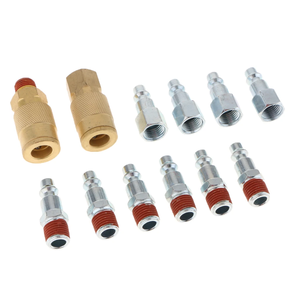 12pc Brass Quick Release Coupler Set 1/4'' Air Hose Connector Fitting NPT