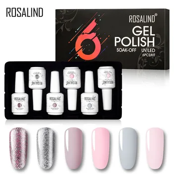 

ROSALIND Manicure Set Gel Nail Polish Hybrid Varnish For Nail Art Poly Gel 6PCS/Kit 15ml Gel Lacquer Semi Permanent Base And Top