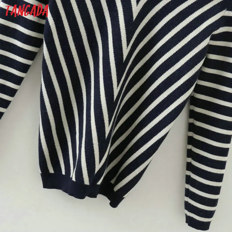 Tangada women chic striped sweater long sleeve deep v neck fashion korean autumn sweater pullovers female 3N21