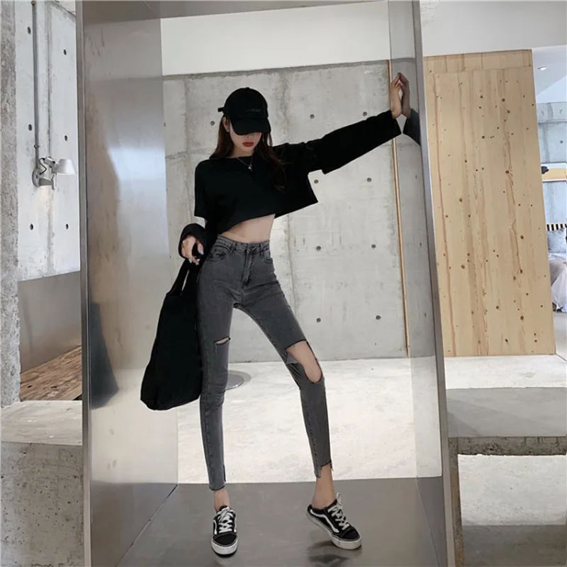 

Autumn 2019 New Korean Version Of Skinny, High-waisted Student Casual Pencil Jeans Nine-minute Pants Children's Wear