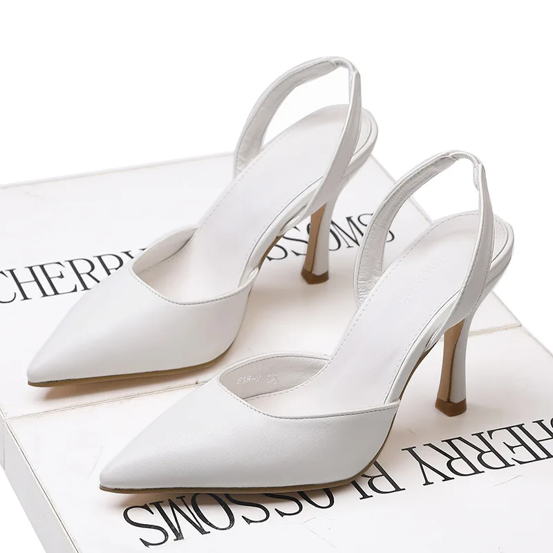 

2019 new pointed European and American summer leather shallow mouth high heel stiletto fashion simple sandals