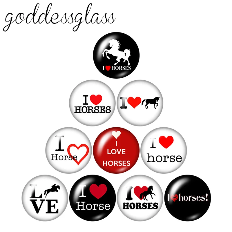 

New I love Horse photos 10pcs 12mm/18mm/20mm/25mm Round photo glass cabochon demo flat back Making findings