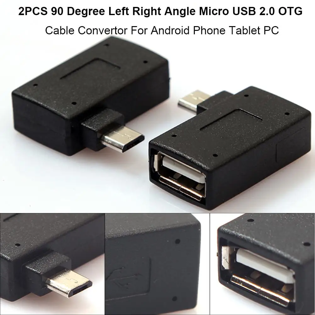 2 шт. Мини Micro USB OTG кабель адаптер 90 градусов левый и правый угол Micro USB 2,0 OTG Хост адаптер конвертер для телефона планшетный ПК