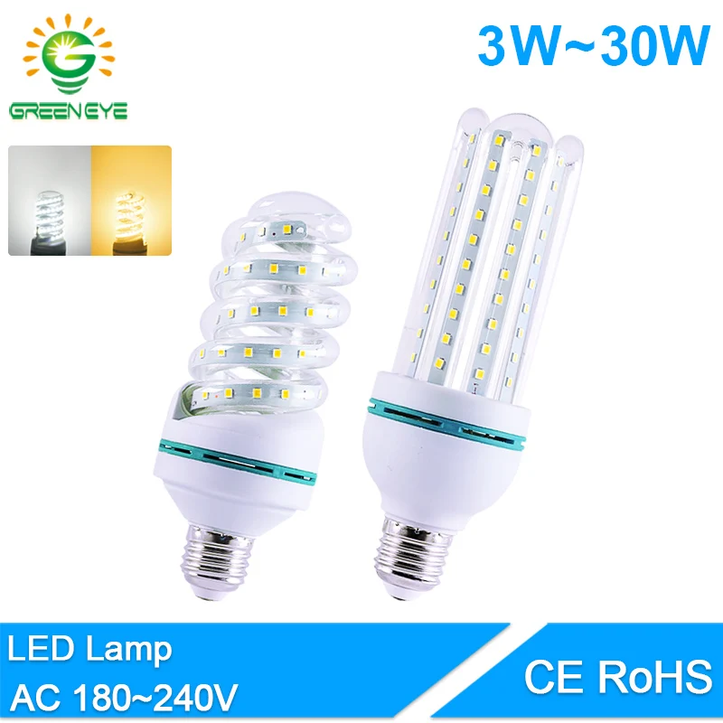 Светодиодный светильник GreenEye E14 E27 3 Вт 7 9 12 16 20 30 AC 220 В 240 в настоящий Lumiere Bombilla Lampadina