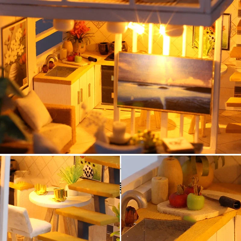 Diy Деревянные маленькие кукольный домик, наборы мебели, игрушки ручной работы, миниатюрный модельный комплект, кукольный домик, игрушки, подарок для детей