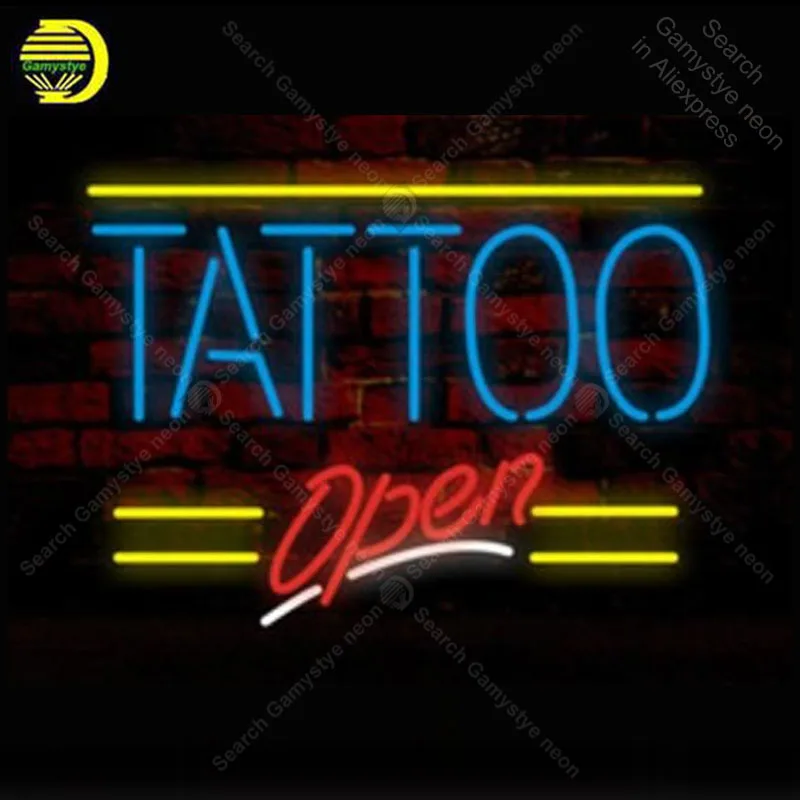 

NEON SIGN For Tattoo Open REAL GLASS BEER BAR PUB Decor shop display Handcraft outdoor Light Signs advertise vintage neon signs