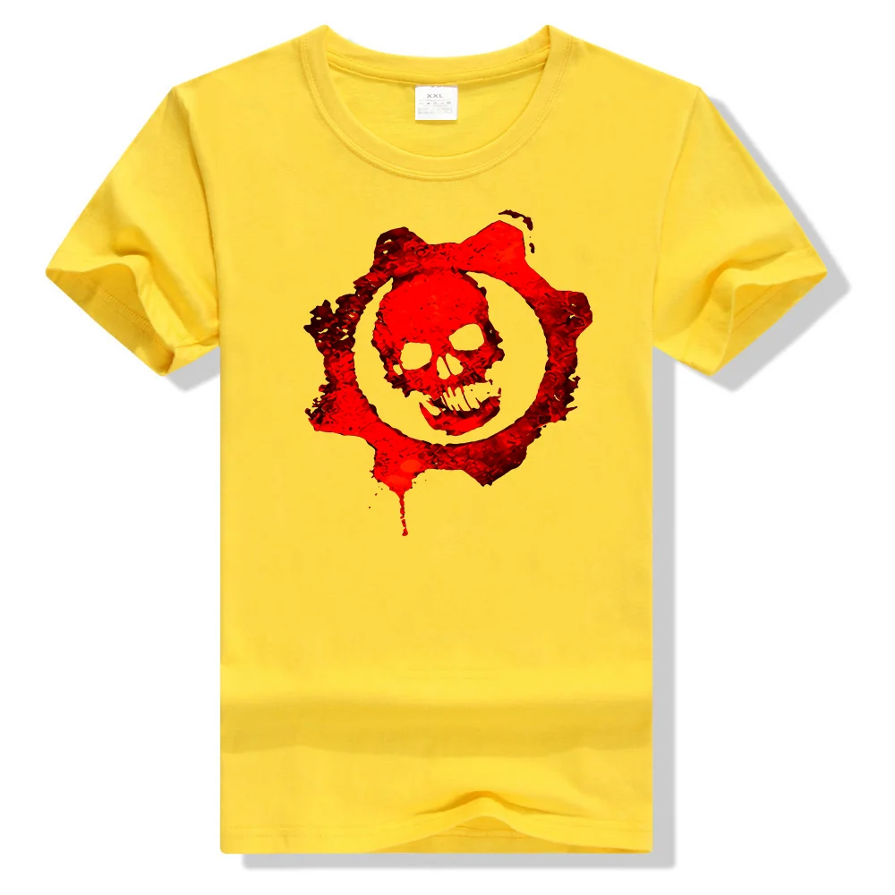 Мужская винтажная футболка с логотипом Gears Of War, цвет: красный, черный, темно-синий, короткие мужские и женские топы в стиле Харадзюку, модная Классическая футболка - Цвет: Цвет: желтый