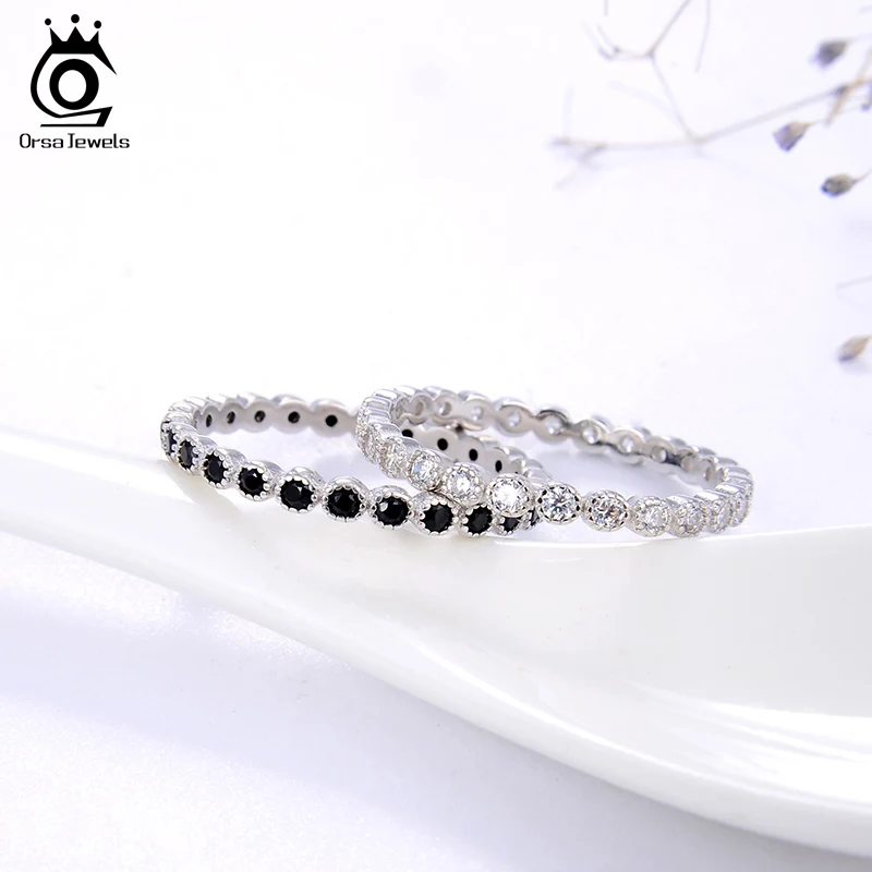 ORSA JEWELS, Настоящее серебро 925 пробы, складные кольца для женщин, полный круг, AAAA, циркониевое кольцо, кольца на палец, свадебные, обручальные ювелирные изделия SR145