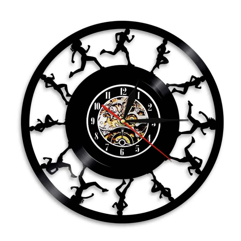 Maratona Runner Silhouette Lampada Da Parete Sport Run Atleti Led Light Fitness Orologio Da Parete In Vinile Orologio Da Parete Per Sala Sportiva Orol