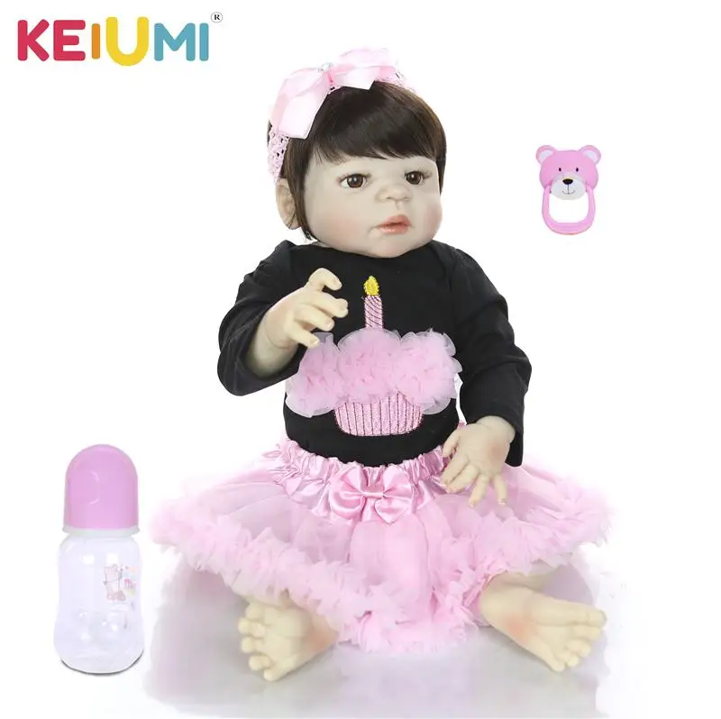 KEIUMI реалистичные 23 дюймовые куклы Reborn Girl Alive, полностью силиконовые куклы для тела 57 см, реалистичные куклы для новорожденных Bonecas, детские куклы для детей, подарок