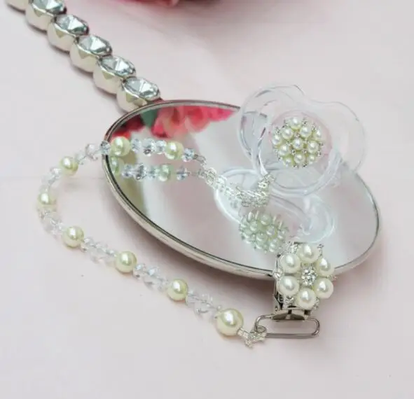 pearls pacifier На заказ стеклянные хрустальные детские соски с зажимами, бисероплетение, бриллиантовый бант, соски с цепочкой для новорожденных, детские подарки на день рождения, сувенир - Цвет: pearls pacifier