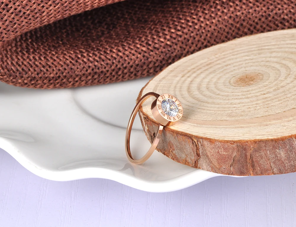 JeeMango Stainless Steel Jewelry Round AAA Zircon Roman Numerals Basic Models Anillos Mujer Rose Gold Color Rings Anneau JR18139 gold color rings,stainless steel ring,finger ring,gold color ring,zircon crystal ring