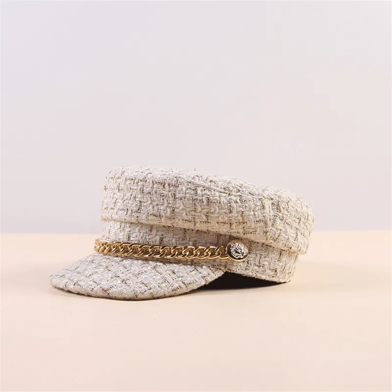 Winter Autumn Newsboy Hats For Women Tweed Military Caps Ladies Fashion Streetwear Flat Caps Female Girl Black Hat