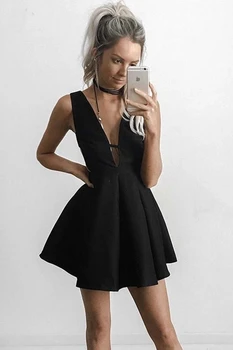 

Sexy Black Deep V Neck Mini A-line Homecoming Party Dress
