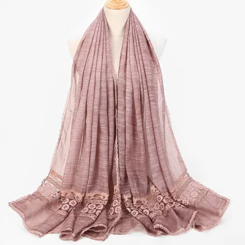 

10 pcs/lot Fashion cotton lace edges scarf Hollow floral embroidery and shinny beach scarf long muslim HIJAB scarves/shawls