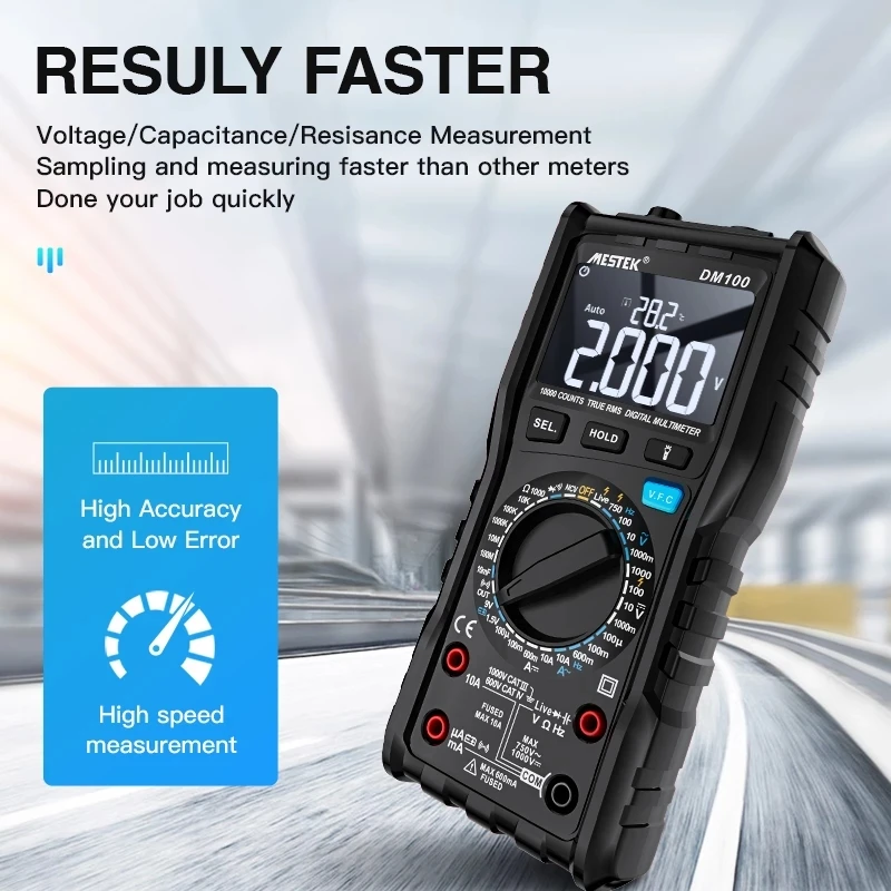 MESTEK-DM100 디지털 멀티미터 고속 스마트 더블 코어 T-rms NCV 온도 멀티 미터, 화상 방지 퓨즈 알람 멀티미터