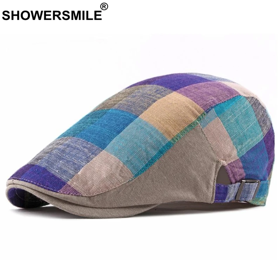 Кепка SHOWERSMILE Мужская/Женская льняная в британском стиле берет клетку