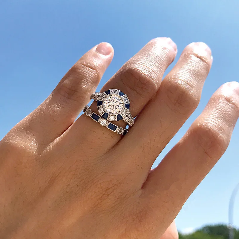 Silver Wedding Ring Sets White Zircon Crystal Ring Finger for Women Party Jewelry silver rings silver ring wedding rings For Buyee 925 Sterling